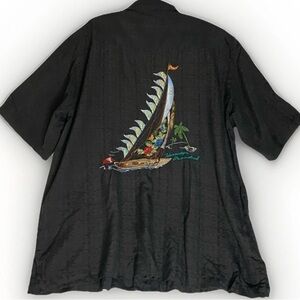Tommy Bahama Silk Hawaiian Take A Message Shirt Embroidered Nautical Sailing XL